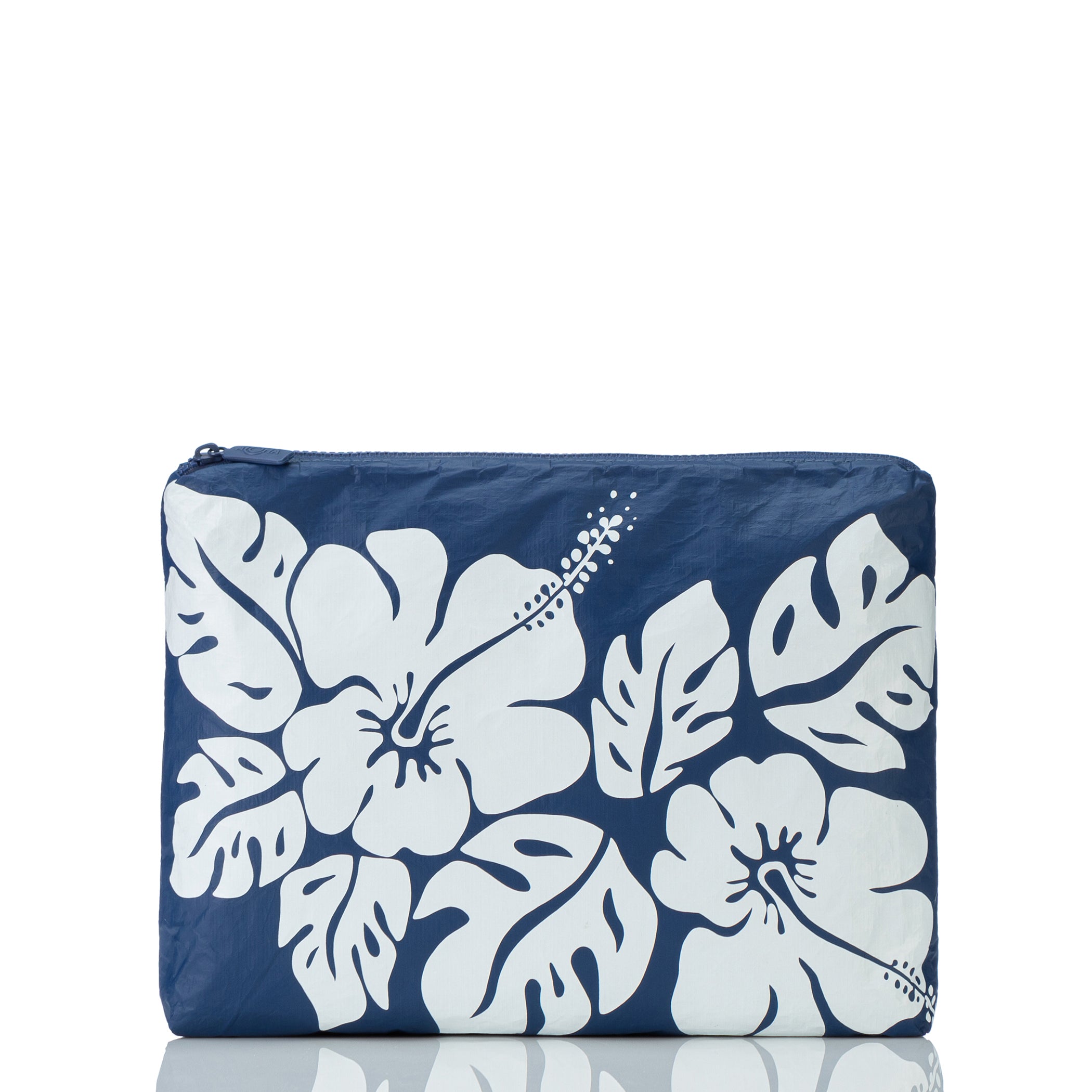 Big Island Hibiscus Mid Pouch / White/Navy